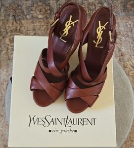 Yves Saint Laurent Brown Leather Heels with Platform Sole